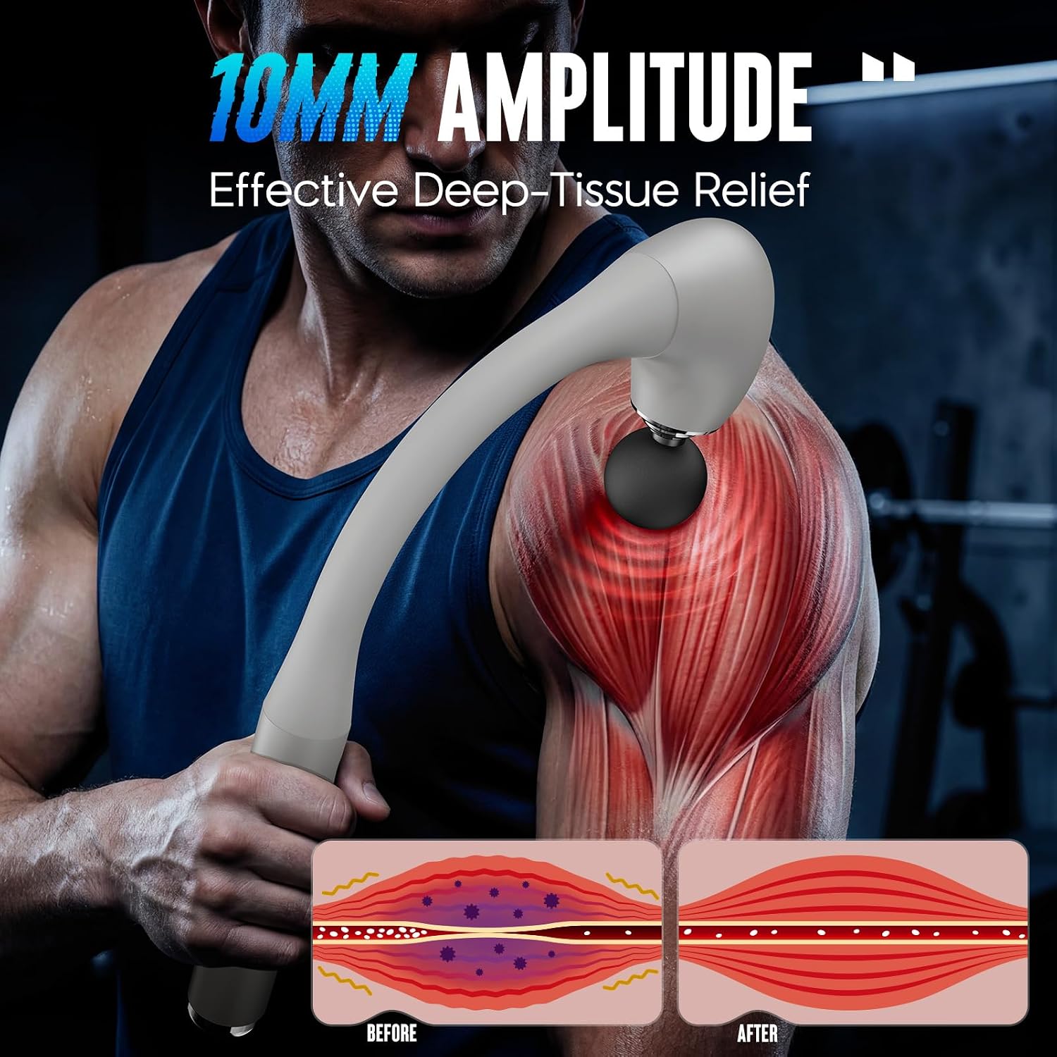 FVZ Massage Gun with Upgraded Extension Handle, 10MM Massage Gun Deep Tissue, Back Massager, Muscles/Neck/Shoulders/Waist/Legs Massager Portable for Pain Relief, Valentines Day Gifts for Him