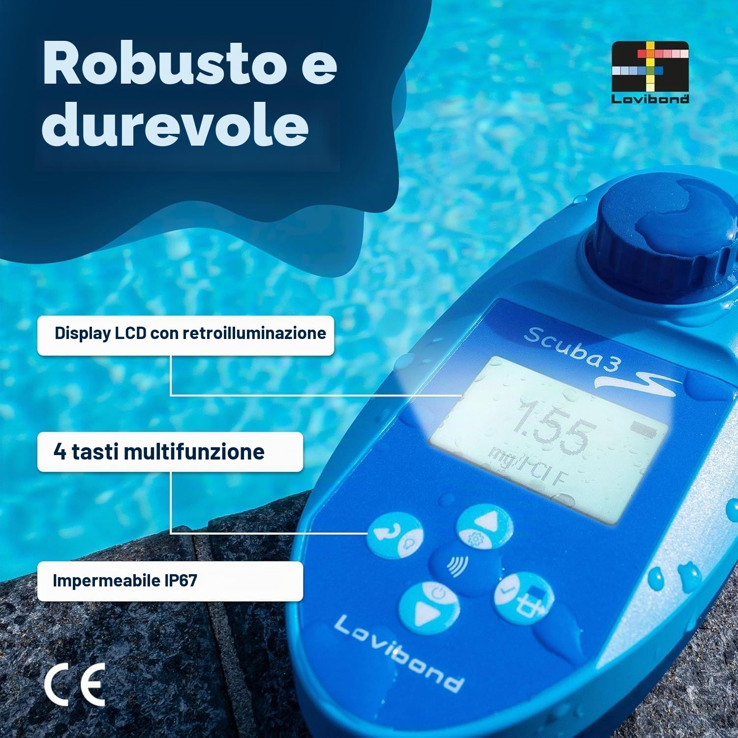 Medipool Scuba II – elettronico pool Tester per misurare cloro e pH – Piscina Acqua – Manometro per l' uso privato Piscina e Whirl Pool operatori