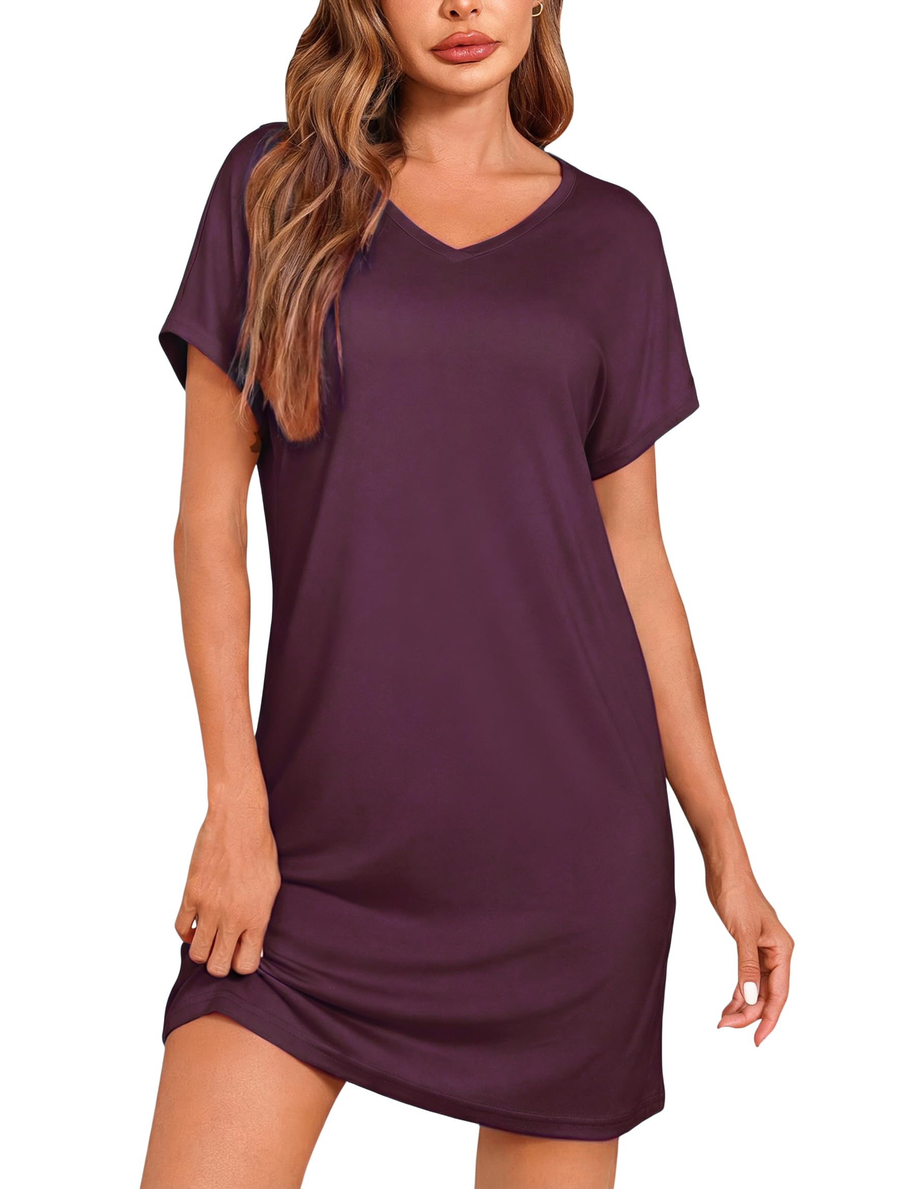 Leversic Damen Kurzarm Nachthemd Kurz Weiches Schlafkleid mit Zartem Herz-Motiv Bequem Leicht für Sommer Nachtwäsche Freizeit S-XXL