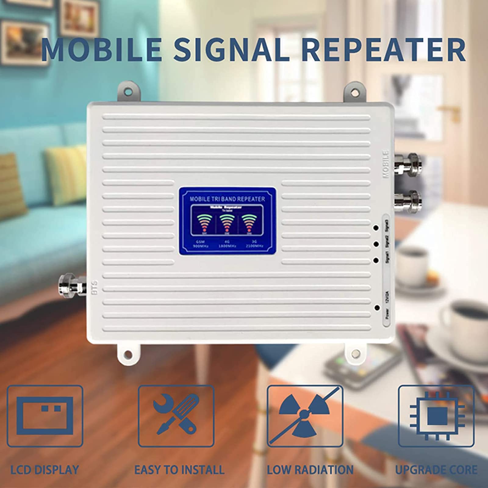 Bureau Amplificateur de Signal cellulaire Booster B8(2G) B3(2/4G) B1(3G) 900/1800/2100 MHz (Trois fréquences) Répéteur Antennes pour Multi Moblie Opérateurs