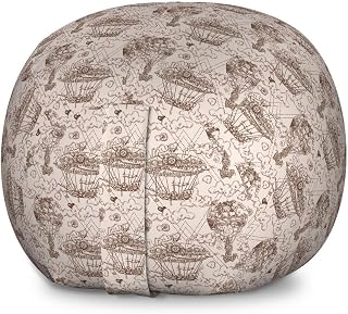 Ambesonne Aviation Storage Toy Bag Chair, Nostalgic Aircraft Zeppelin Ship Sketch on Pastel Background Pattern, Stuffed Animal Organizer Washable Bag, Large Size, Pale Eggshell and Umber