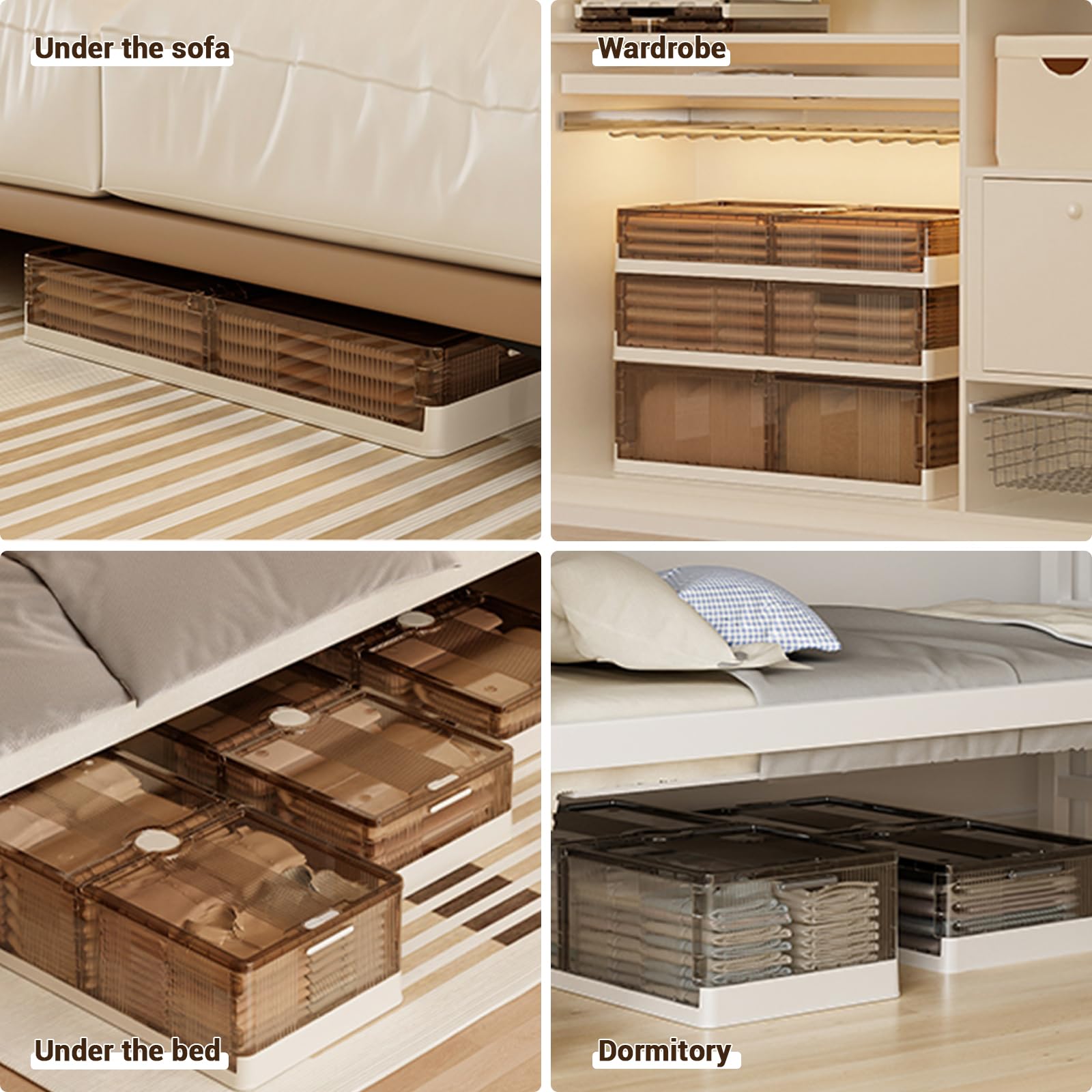 Große Unterbett-Aufbewahrungsboxen, Kunststoff, faltbar, mit Deckel, staubdicht, Unterbettkommode, Organizer für Kleidung, Bettdecken, Decke, Bettwäsche, 100 x 50 x 25 cm, Grau, 2 Stück