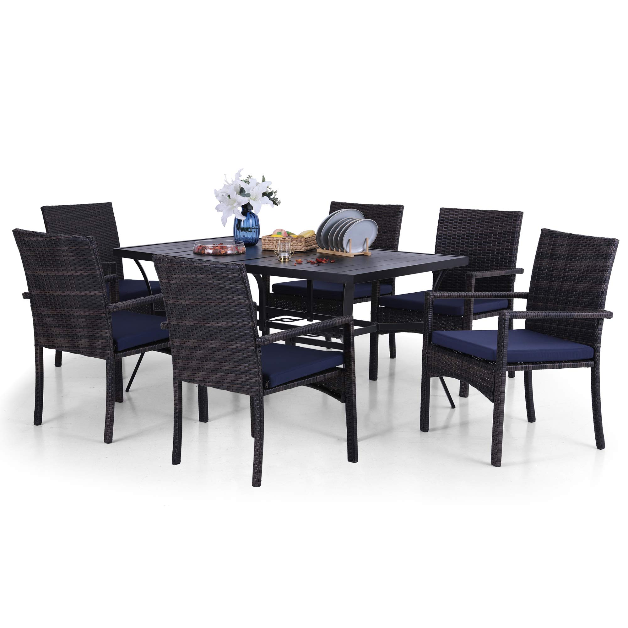 Buy PHI VILLA 7 Piece Patio Dining Table Set, 60" Metal Dining Table