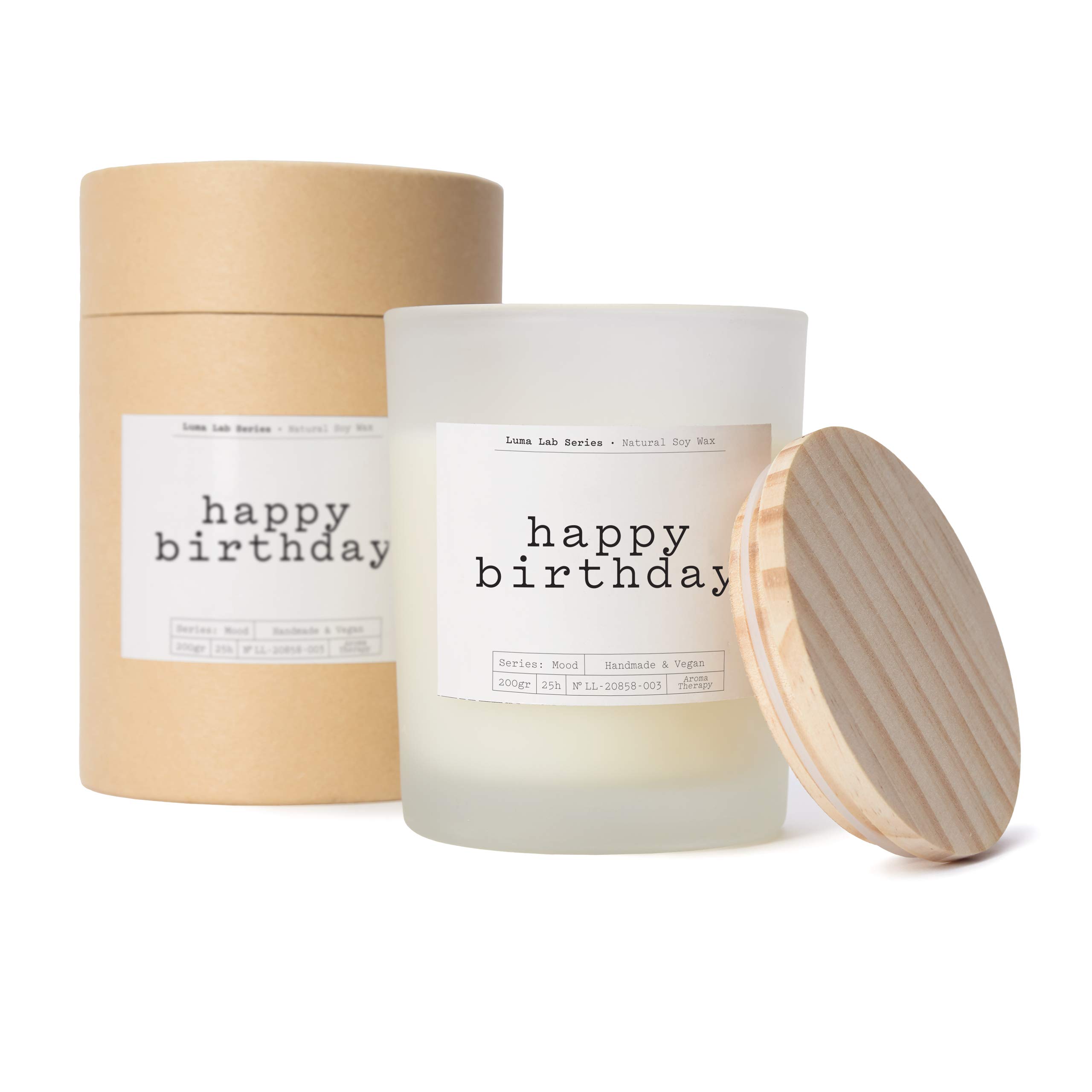 LumalandScented Jar Candle - Moods & Moments - 100% Vegan Soy Wax - Burns 25 Hours - Sustainable, Vegan, Stylish Home Fragrance Candle - Happy Birthday - Mellow Sandalwood Fragrance