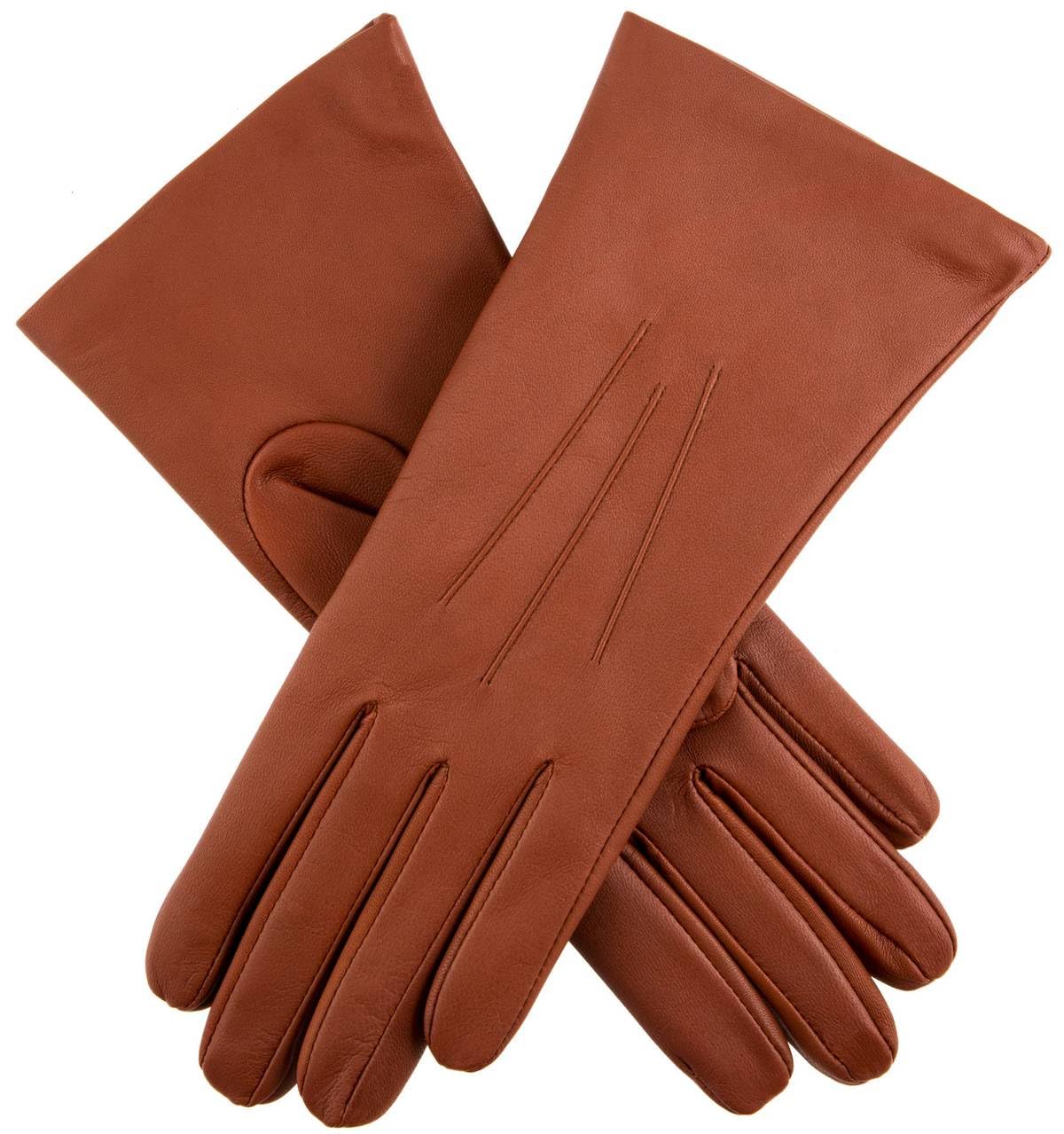 Dents Women's Cognac Touchscreen Three-Point Cashmere-Lined Leather Gloves, 7.5