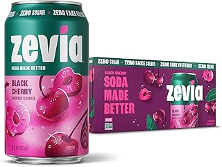 Zevia Zero Sugar Soda, Black Cherry, 12 oz Cans (8-Pack) – Naturally Sweetened, Non-GMO Project Verified, Gluten-Free, Vegan