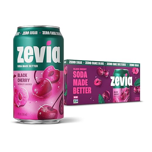 Zevia - Refresco sin azúcar sabor cereza negra, paquete de 8 latas de 12 onzas, refresco endulzado naturalmente, verificado por el proyecto sin OMG,