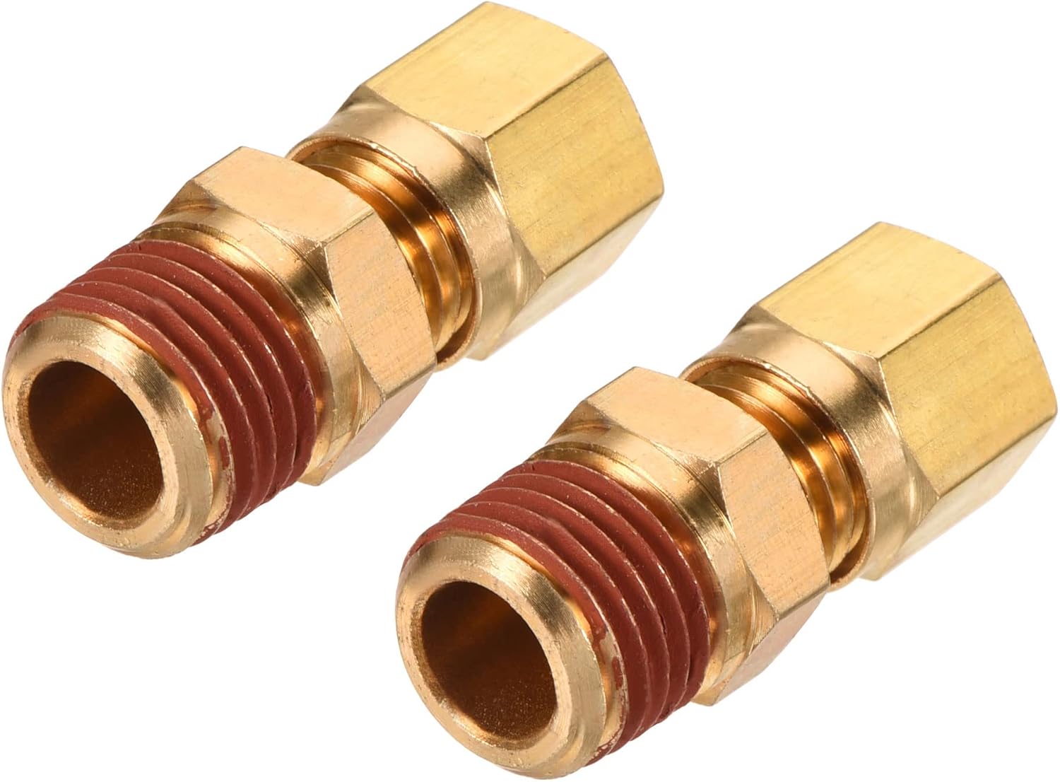 MECCANIXITY Brass Compression Tube Fitting 1/4NPT x 1/4" Tube OD Straight Coupling Adapter, Pack of 2