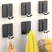 JIALTO 6 pcs Self-Adhesive Stainless Steel Hooks: Heavy-Duty Wall Hangings, Waterproof & Drill-Free - Strong Towel, Coat, and Kitchen Hooks for Bathroom and Kitchen (matt j Hook Black)