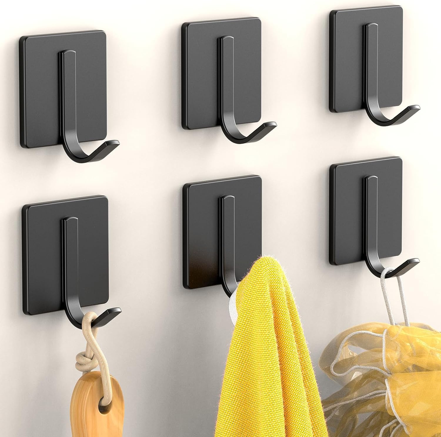 JIALTO 6 pcs Self-Adhesive Stainless Steel Hooks: Heavy-Duty Wall Hangings, Waterproof & Drill-Free - Strong Towel, Coat, and Kitchen Hooks for Bathroom and Kitchen (matt j Hook Black)