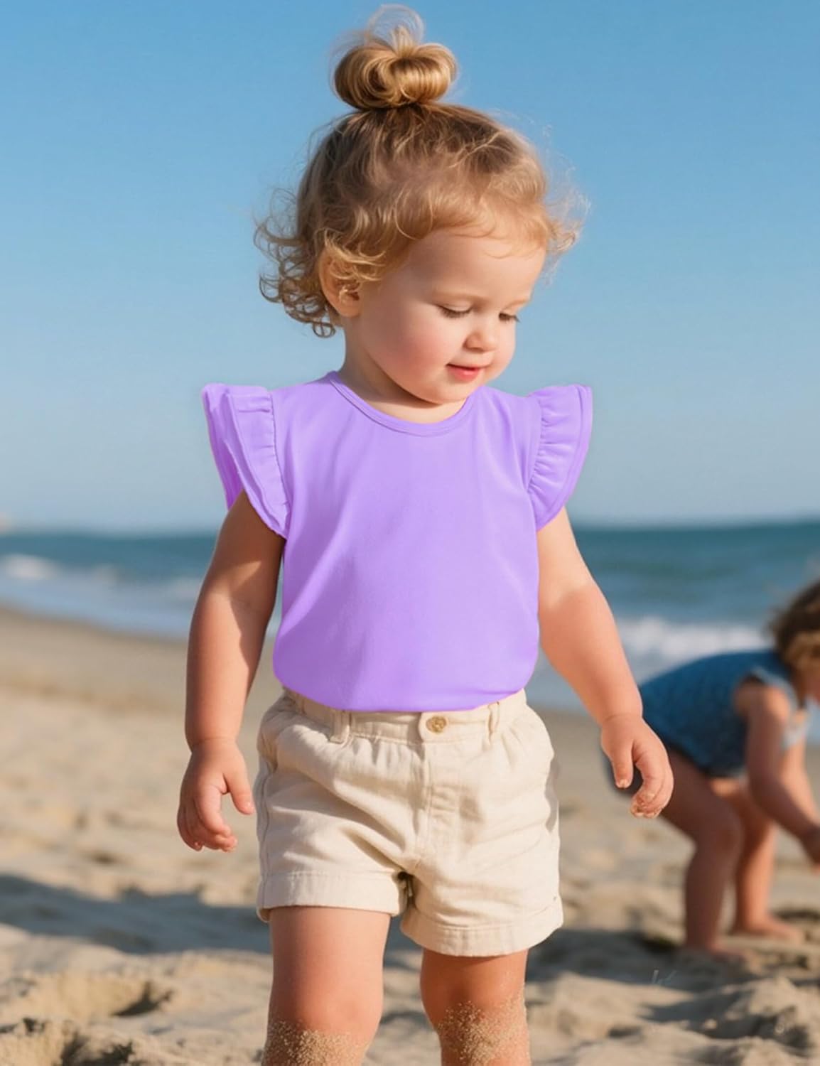 Witwot Toddler Girl Shirts Baby Girls Ruffle Sleeves Blouse T-Shirts Basic Cotton Tee Tops Cute Clothes Size 2T-7Y - Image 7