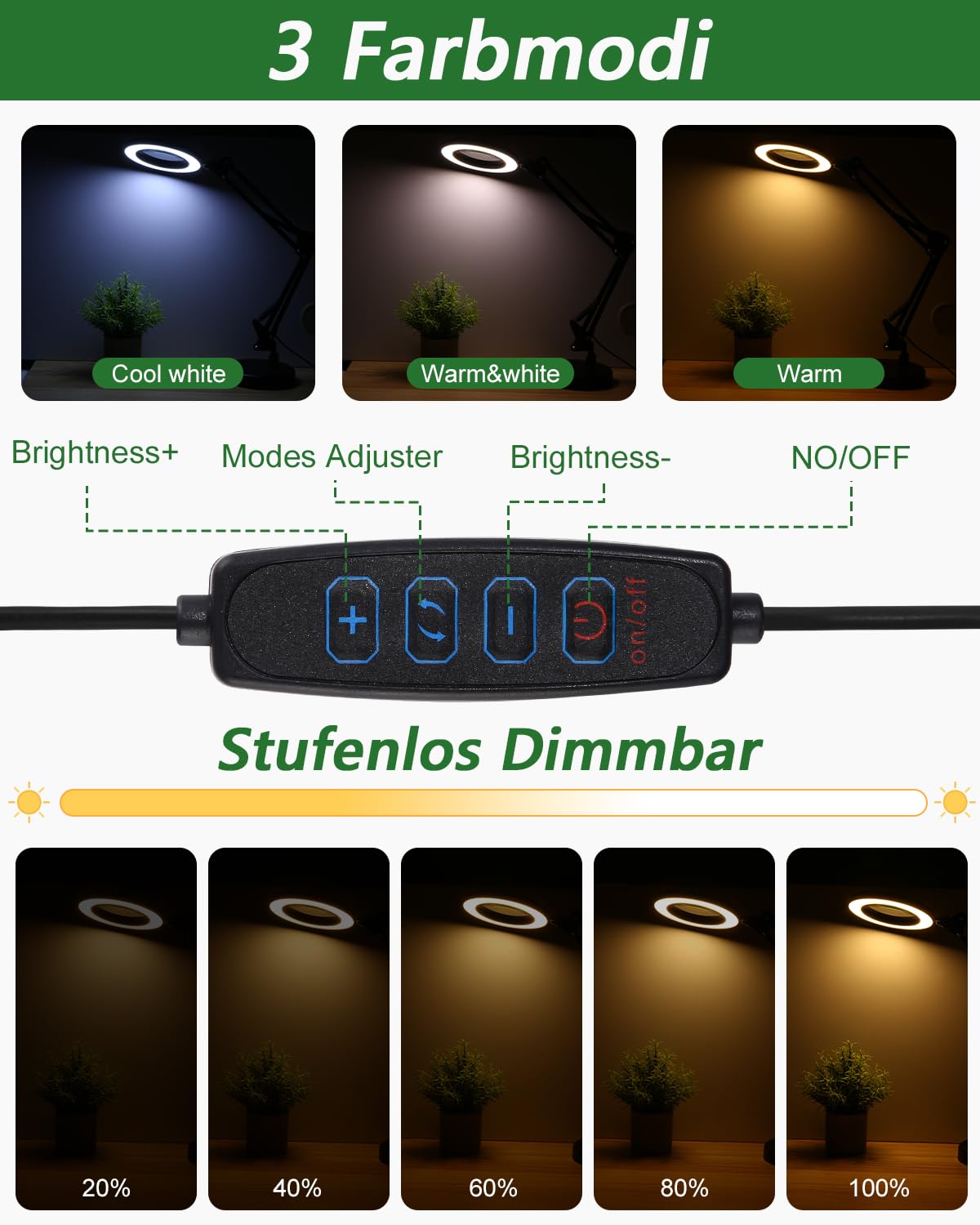 10x Lupa con Luz Led 2 en 1 Lupa con Luz y Soporte Lámpara de Aumento LED, con Ajuste de 3 Color & Brillo, Lampara Lupa Led con Luz para Lectura, Personas Mayores, Pasatiempos, Trabajo Manual