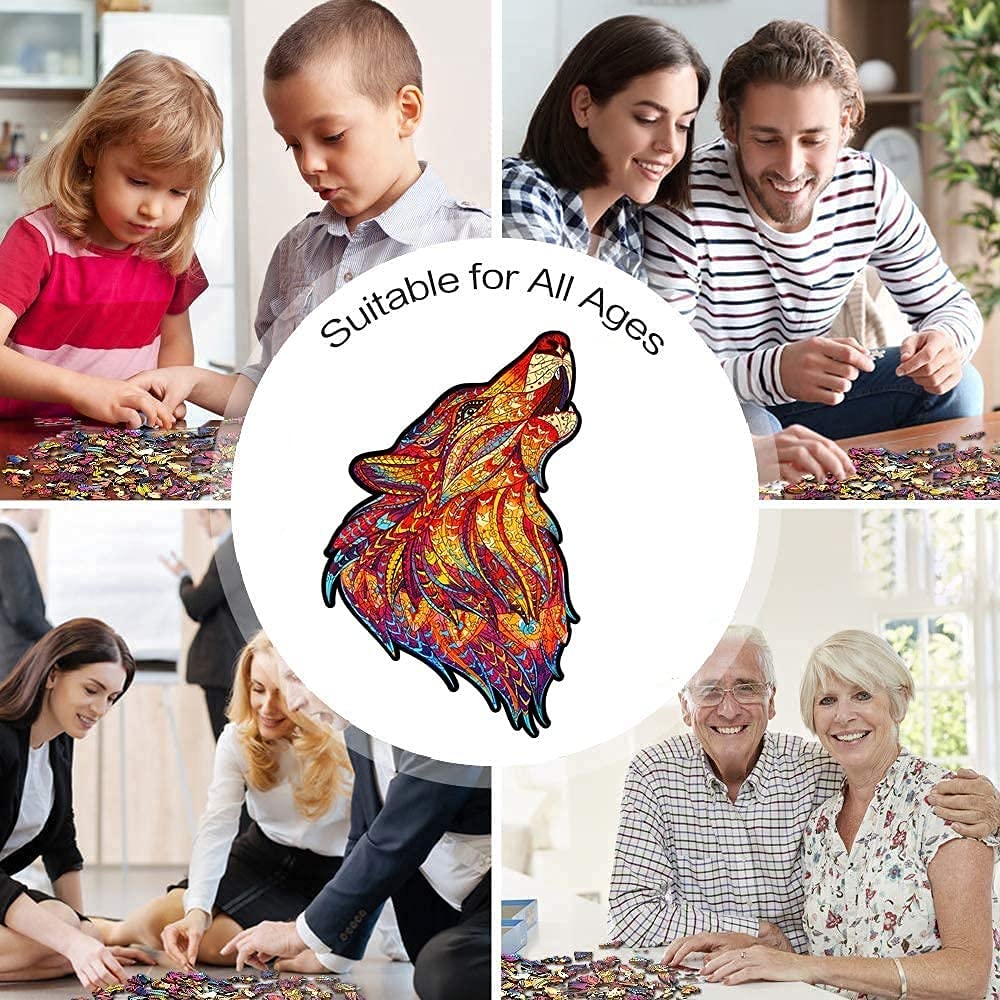 Puzzles en bois 6000 pièces-mystérieux loup-puzzle en bois de forme unique pièces de puzzle meilleur cadeau pour adultes et enfants
