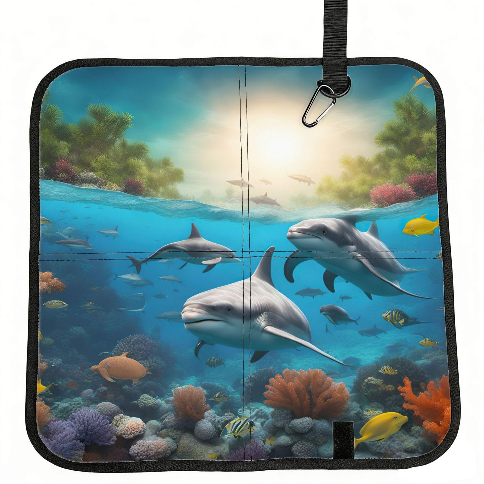 AYYQWE Dolphins Sea Turtle Shark Octopus Coral Print Foldable Seat Cushion Portable Chair Pad Office Commuting Picnic Camping Outdoor