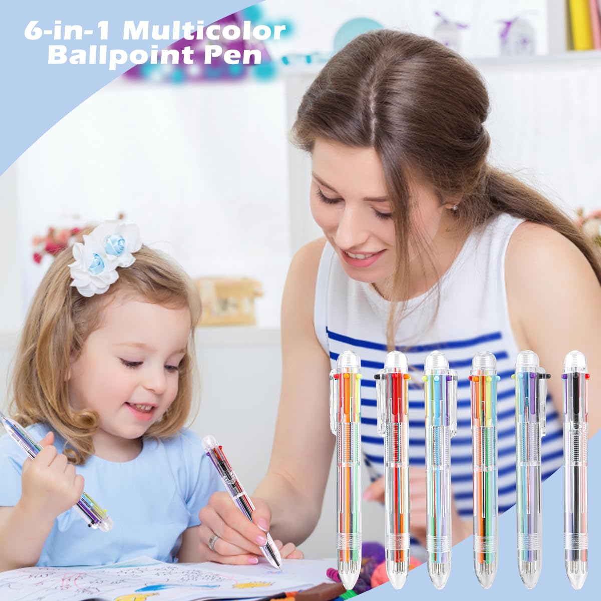 6 Stück 6-in-1 Kugelschreiber – 6 Farben, 0,5 Mm, Versenkbar, Mit Stiftetasche