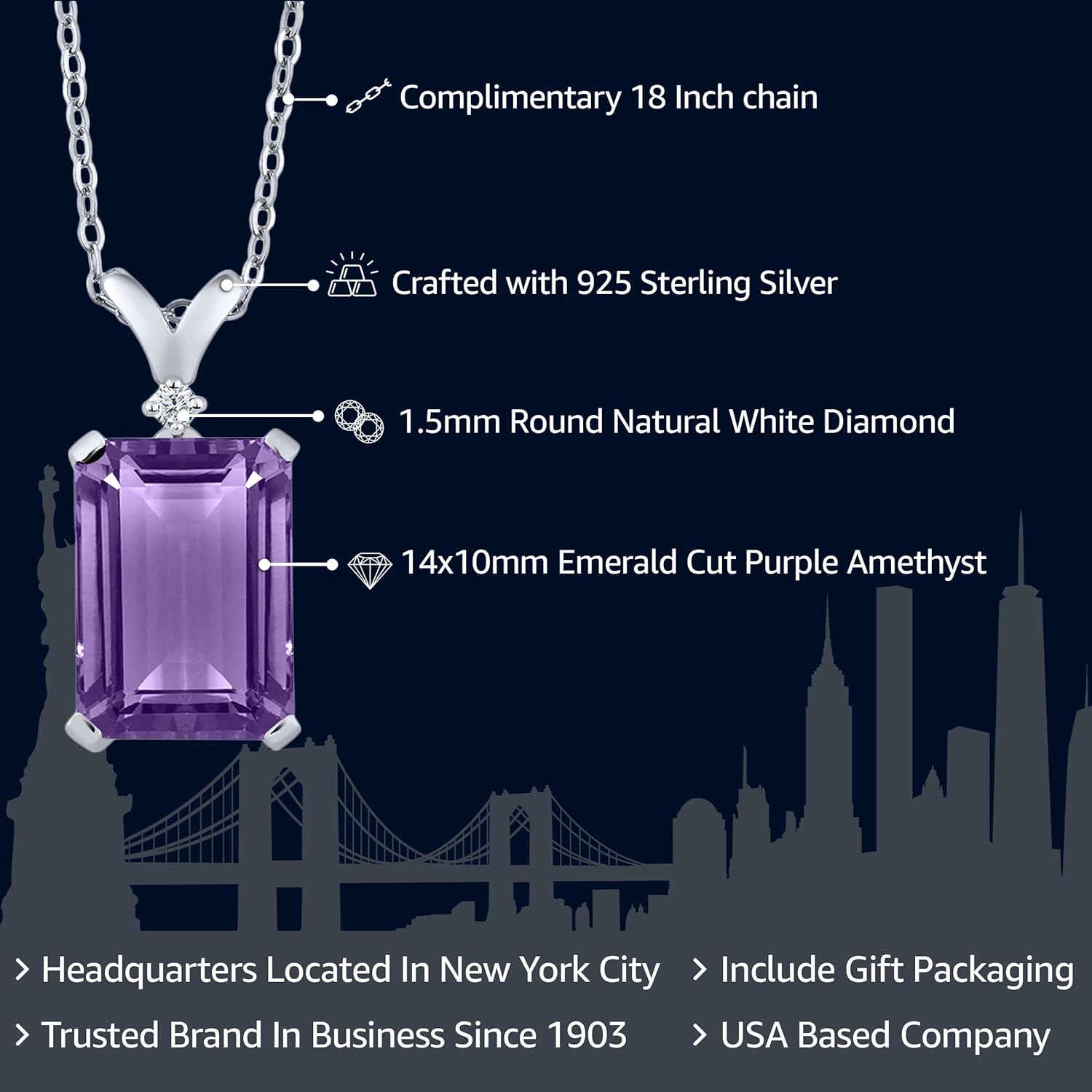 Gem Stone King 5-10 Cttw Gemstone Birthstone and White Diamond Pendant Necklace for Women | 925 Sterling Silver | Emerald Cut 14X10MM | Includes 18 Inch Chain | Fine Jewelry for Her Mom Wife - Image 2