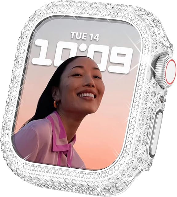 Surace Compatible with Apple Watch Case 40mm for Apple Watch Series 6/5/4/3/2/1, Bling Cases with Over 200 Crystal Diamond Protective Cover Bumper for 38mm 40mm 42mm 44mm (40mm, Silver)
