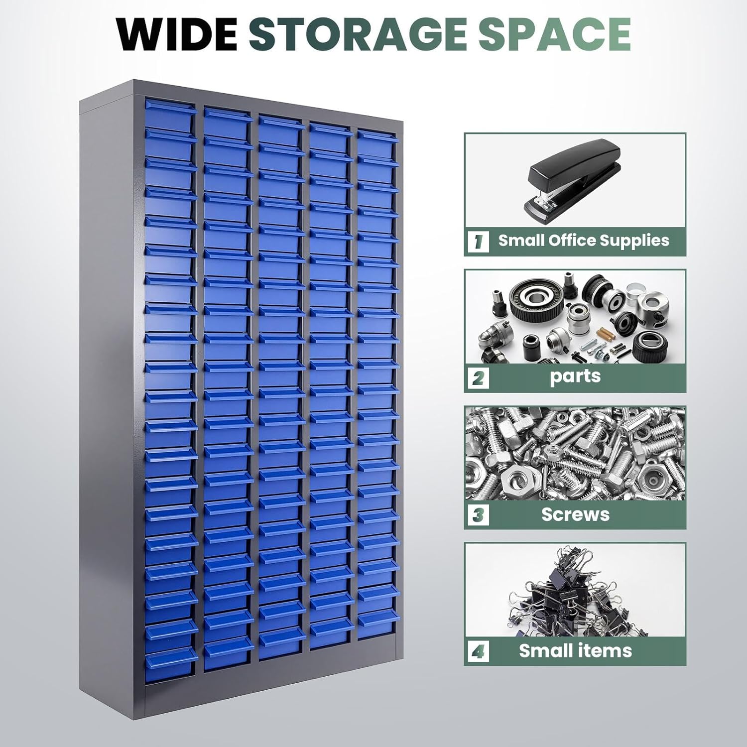 100 Drawer Durable ABS Parts Cabinet, Nuts and Bolts Organizer with Labeled Drawers, Tool Chest for Garage & Industrial Storage