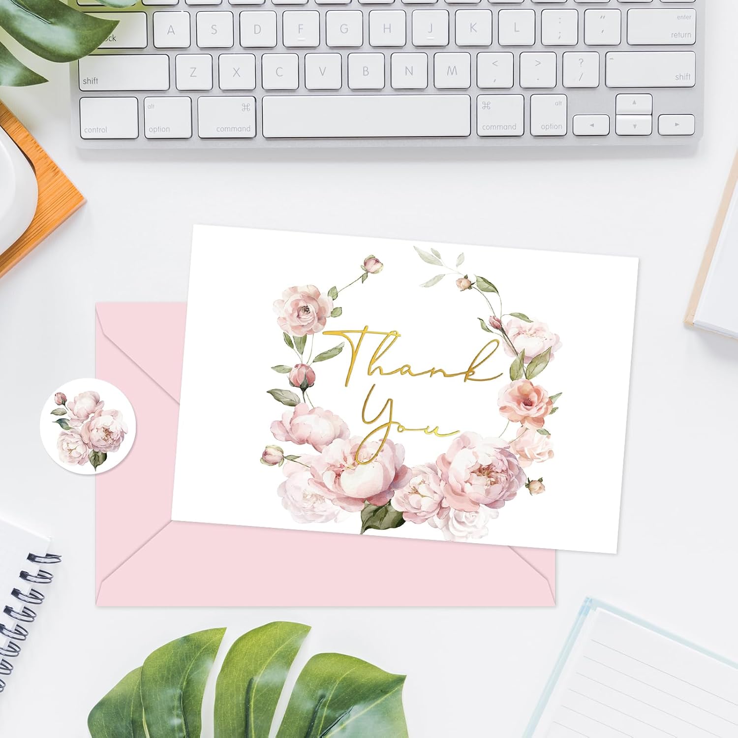 Whaline 36 Packs Floral Gold Foil Thank You Cards Watercolor Pink Flower Greeting Cards Blank Note Cards with Envelopes and Stickers for Wedding Baby Shower Bridal Shower Party, 4 x 6 Inch - Image 4