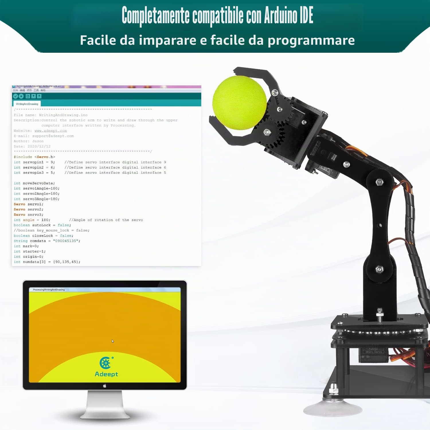 Adeept 5-DOF Robot Giocattoli 5Axis Braccio Robotico Compatibile con Arduino IDE Programmabile DIY Codifica Stem Kit con Display OLED Codice e PDF Robot per Adulti Bambini Regali - Blu