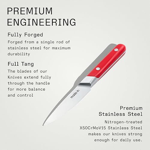 Miniatura 3 de Made In Utensilios de cocina, cuchillo de pelar de 4 pulgadas, espiga completa con mango rojo pomme