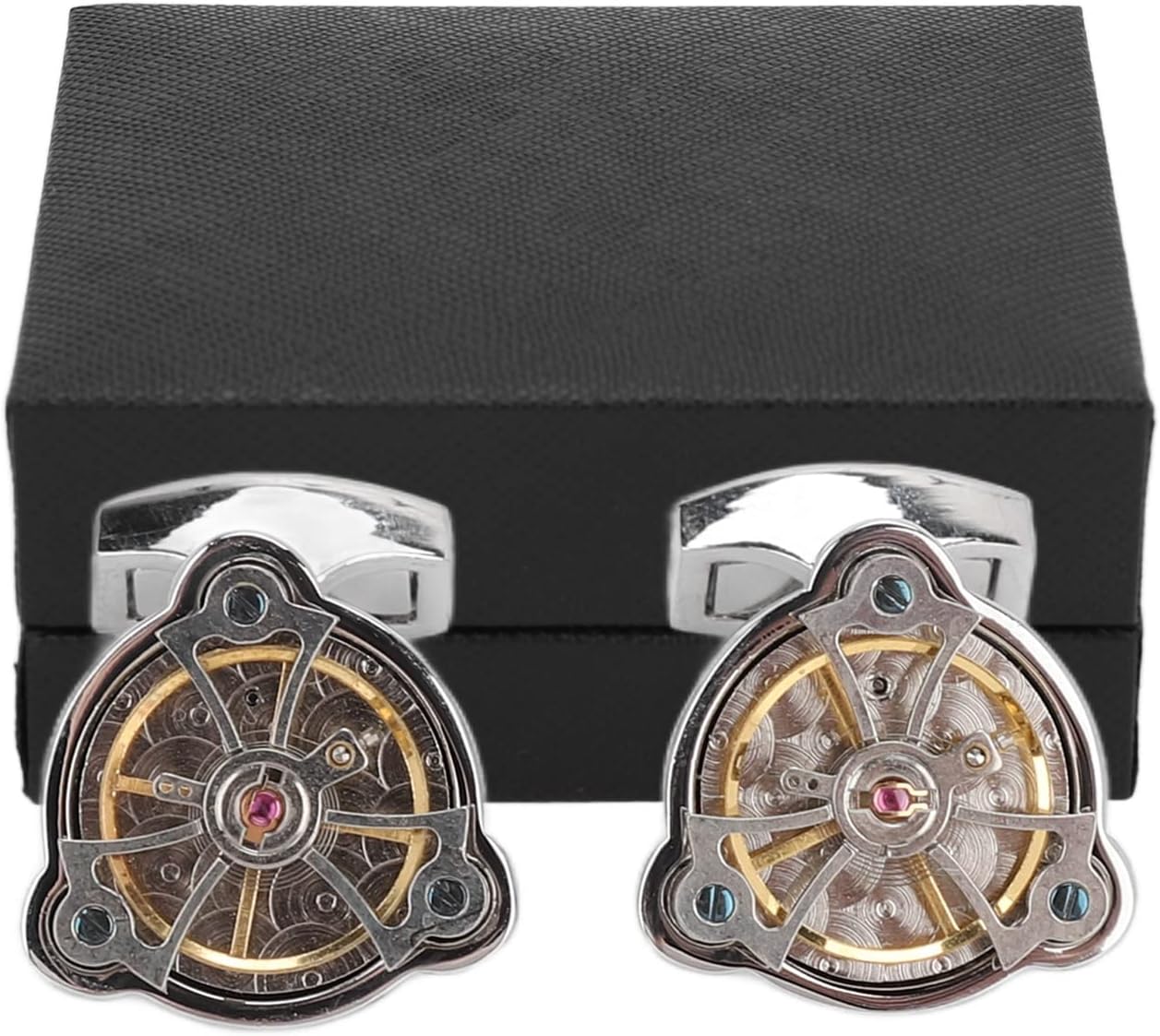 Movement Cufflinks, Retro French Punk, Silver Brass with Polishing, Electroplating Process, Personalized for Men's Shirts