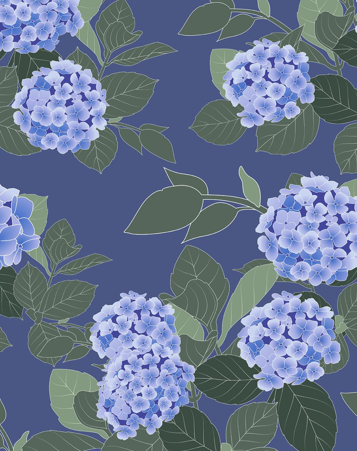 Papier peint autocollant hortensia bleu marine, revêtement mural chic crème 3m