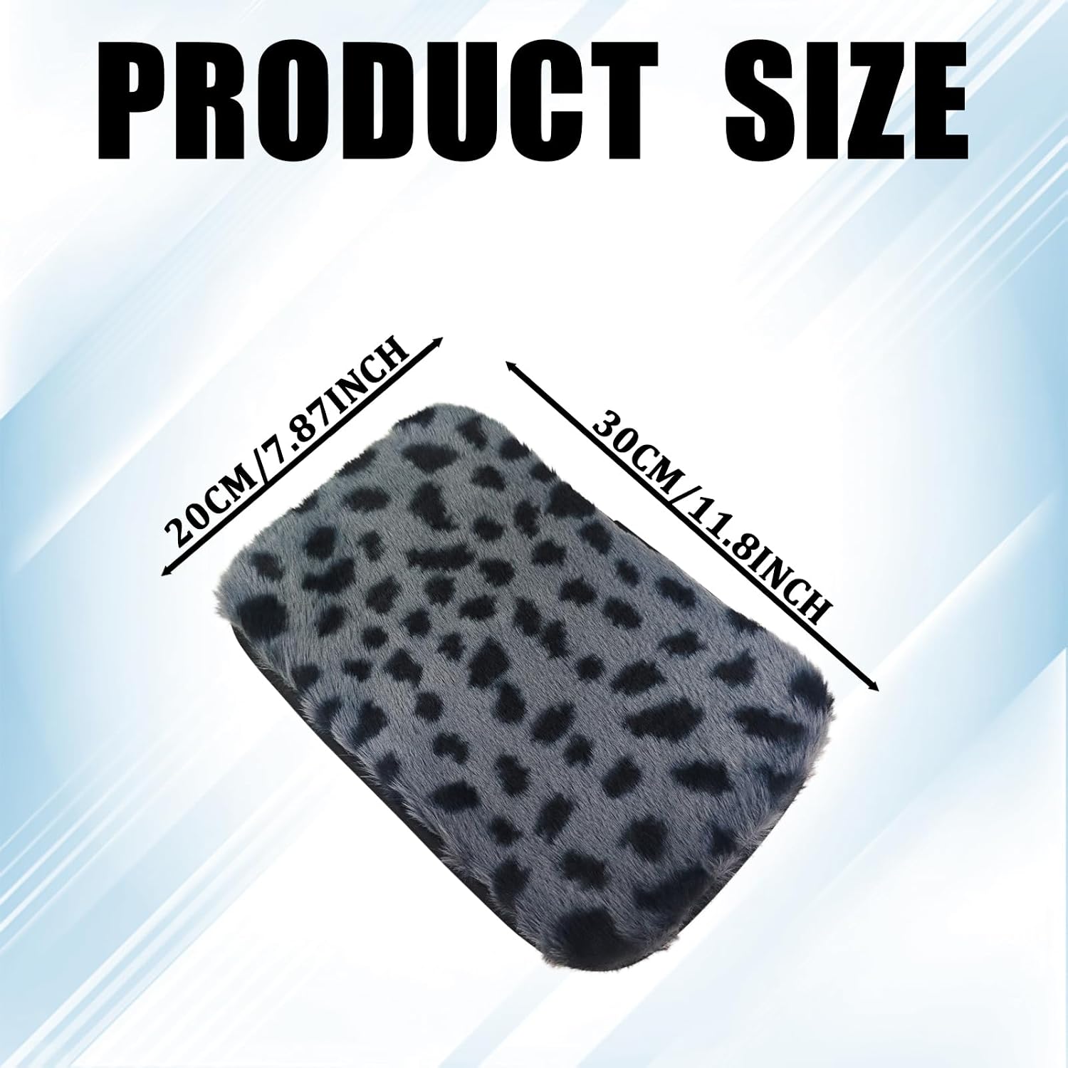 Car Center Console Cover, Leopard Print Plush Armrest Cushion, Furry Sheepskin Wool Arm Rest Pad Protector, Non-Slip Soft Armrest Cover Universal for Most Cars Interior Accessories (Gray)