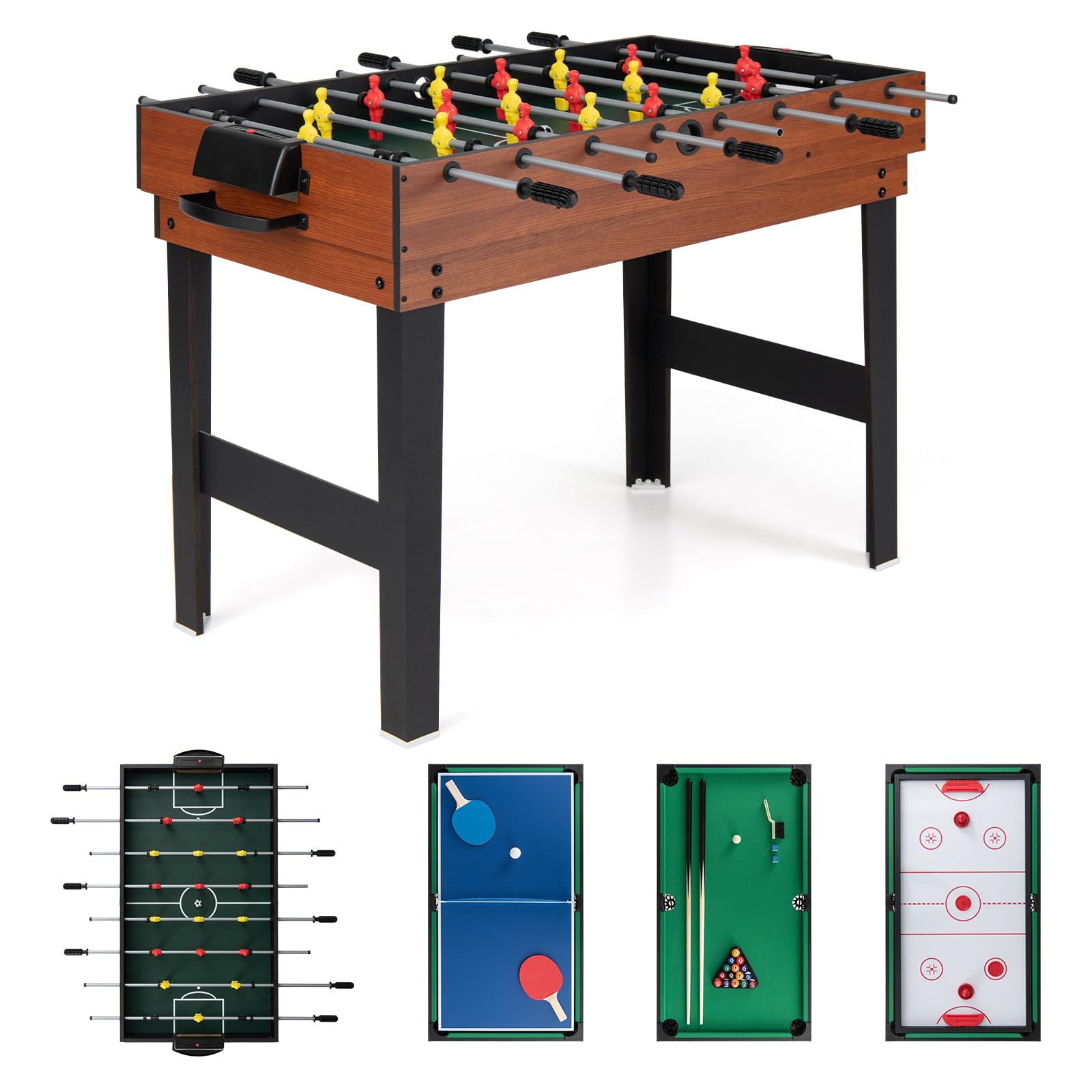 HOMASIS 4 in 1 Tavolo Multigioco con Calcio Balilla, Biliardo, Hockey e Ping Pong, Tavolo da Gioco in Legno per Bambini e Adulti con Accessori, Calcetto da per Casa, Bar, Ufficio