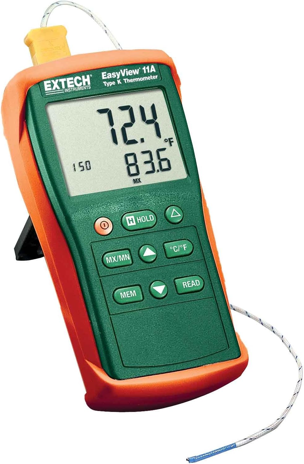 - EA11A EasyView Dual Input Digital Thermometer, Type K Thermocouple, -200 to 1999°F/-200 to 1360°C, Max/Min/Hold, Large Backlit LCD, Compact Handheld Design