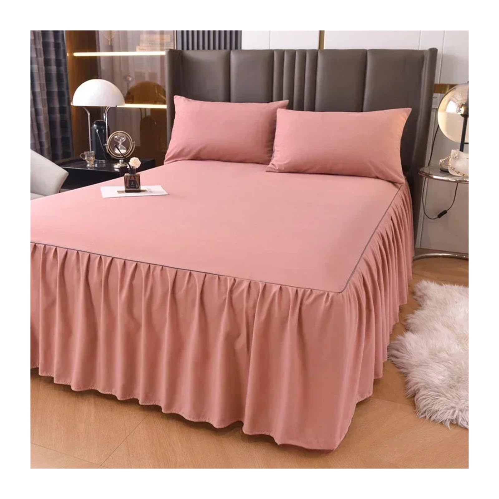 EJvkrbtx Ruffle Wrap Bedspread Solid Color Bed Skirt Lace Multicolor Multiple Sizes Queen King(Dark Pink,1PC 120x200cm skirt)