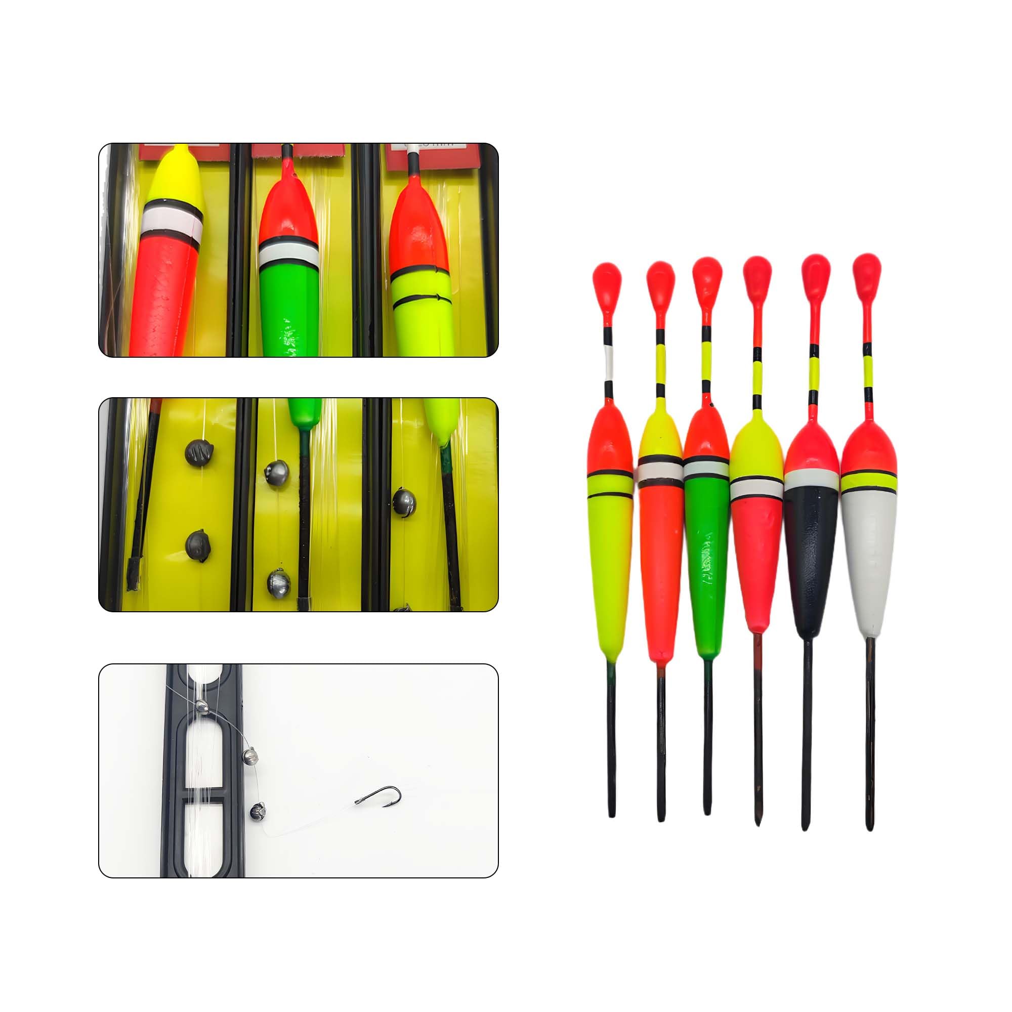 Hezhou 6 Pièces Flotteur De Pêche Avec Plob, Ligne Et Haeçon (5#, 7