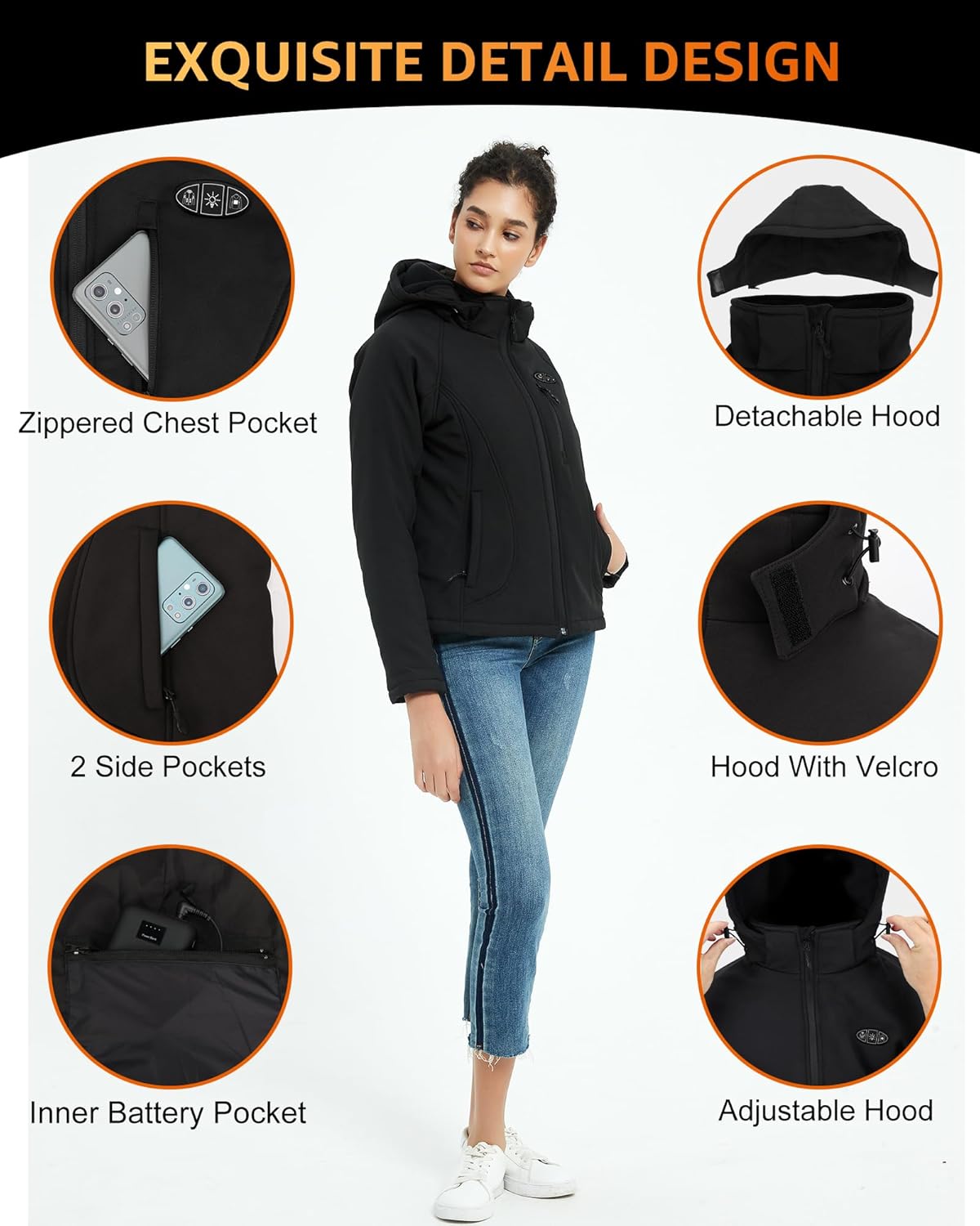 Heated Jackets for Women with Battery Pack Included, Softshell Womens Heating Jacket Hood, Outdoor Electric Coat - Image 9