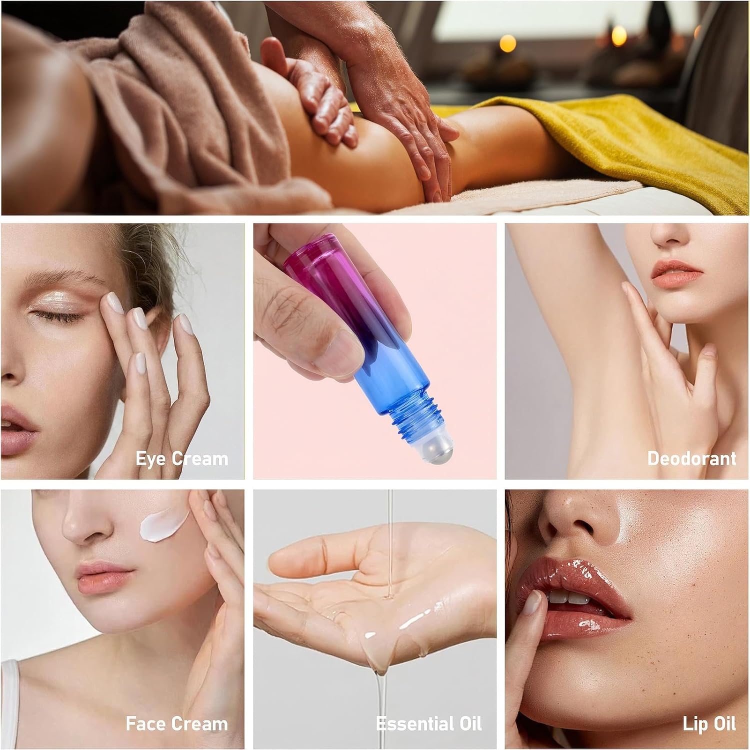 10Pcs 10mL Glass Roller Bottles, Blue Purple Gradient