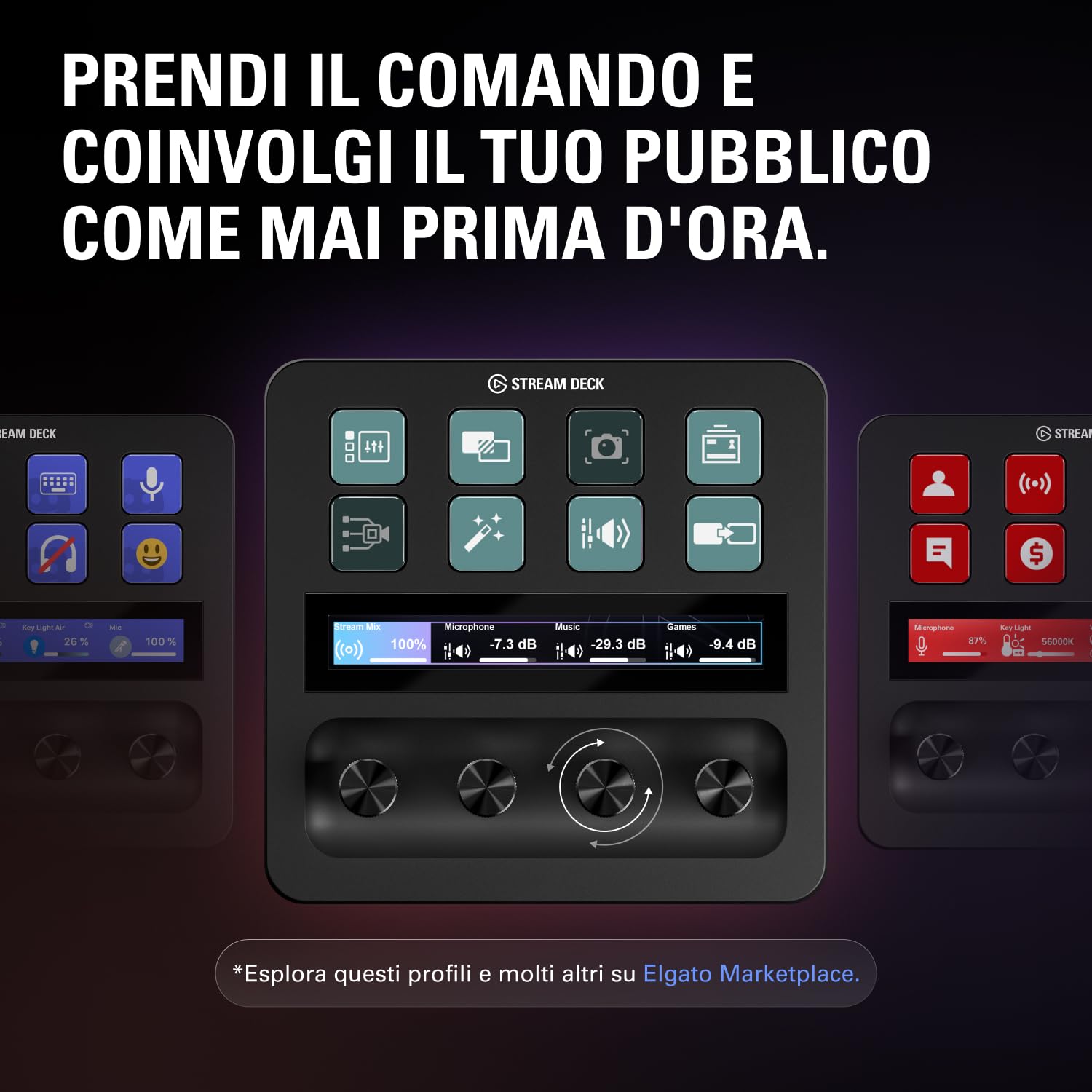 Elgato Stream Deck +, mixer audio, produzione live e controller da studio, per content creator, streaming, gaming, con striscia tattile personalizzabile, manopole e tasti LCD, compatibile con Mac e PC