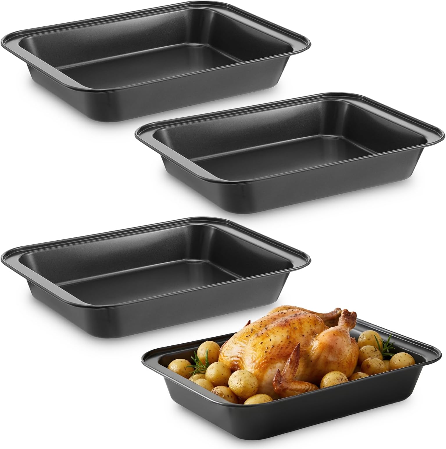 4 Pack 8.6 x12.4 Inch Rectangle Baking Pans Non-Stick Cake Pans for Oven, Deep Cookie Sheet Tray for Brownie Lasagna Casserole Bread, BPA Free, Dishwasher Safe