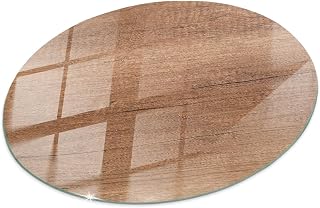 Glazen Ø 50cm Table Top Round Glass Plate Printed Tempered Safety Glass Furniture Protector for Coffee Table Crash Resistant Decorative Finish - Natural Wood Pattern