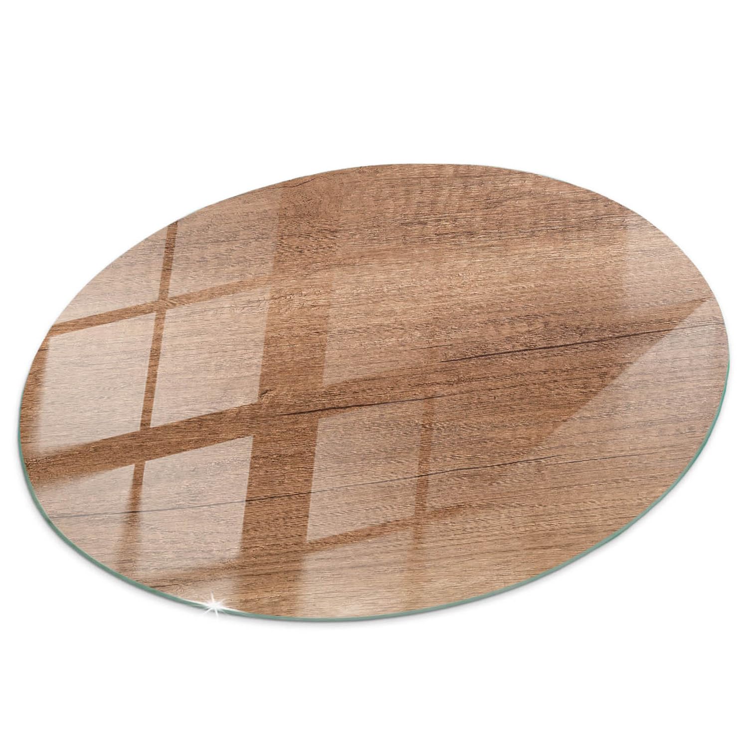 Wallfluent Glass Table Top with Natural Wood Pattern Ø 90 cm – Ideal for Dining or Coffee Table, Rustic Glass Top, Wooden Board Structure Design, Glass for a Table Top