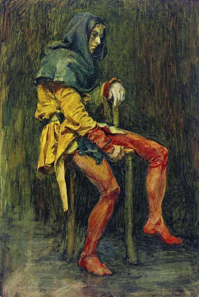 FAN C. John William Waterhouse - Touchstone, The Jester Canvas Wall Art Rolled 40X60 cm - Mythology Paintings Reproductions Prints