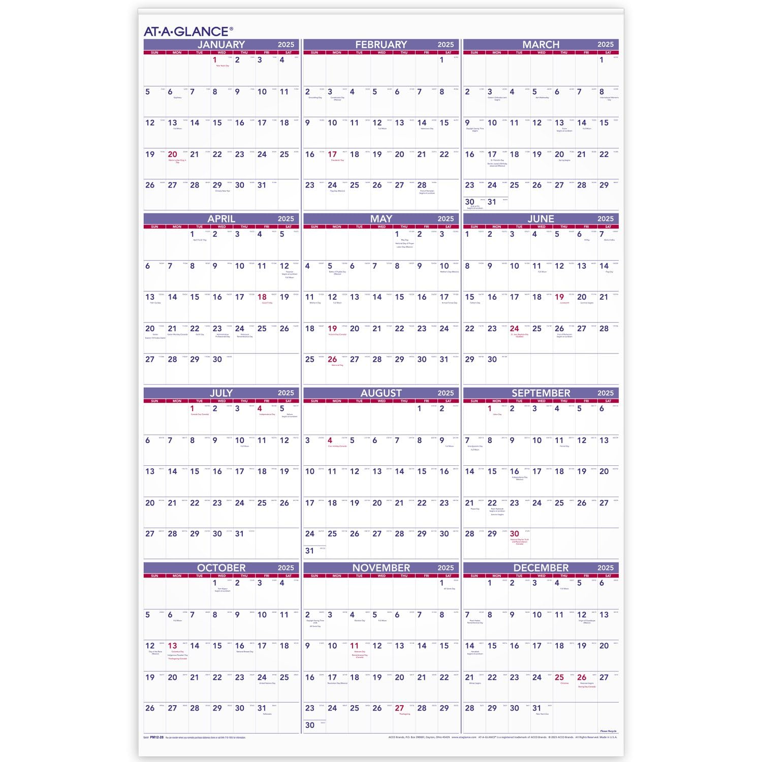 Amazon.com: AT-A-GLANCE 2025 Wall Calendar, Monthly, 24