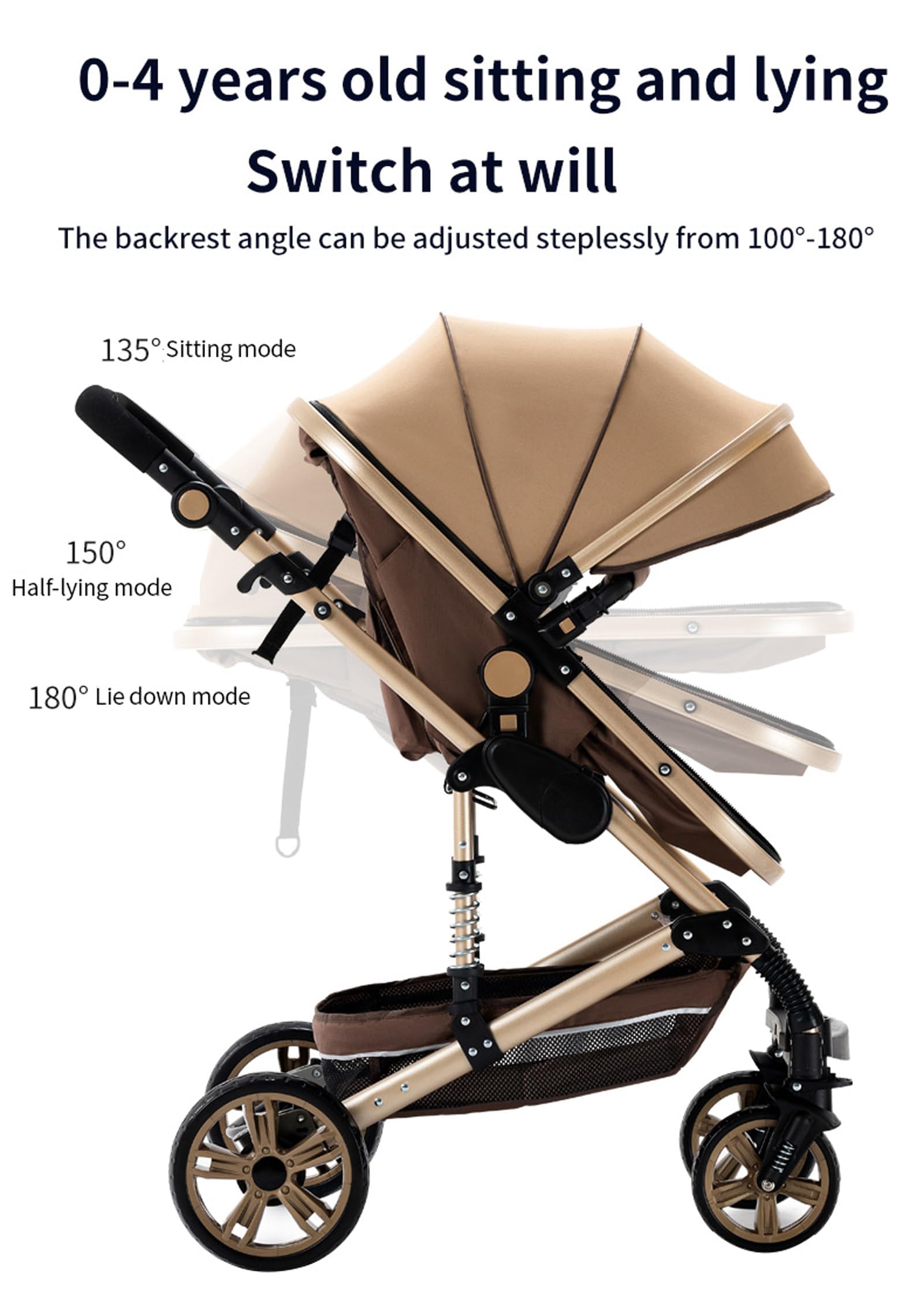 Magic ZC Kinderwagen 3 in 1 Kombikinderwagen Komplettset mit Umkehrbarem Schub Buggy Faltbarem One-Click-Design Beige