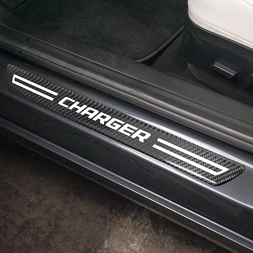 Miniatura 2 de iPick Image Para Dodge Charger - Juego de 4 placas universales de fibra de carbono real, color negro, con licencia oficial