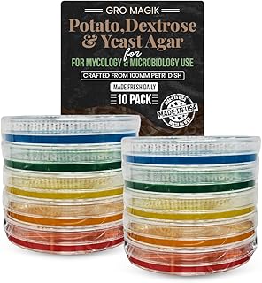 Sterile Potato Dextrose Yeast Agar Petri Dishes (PDA) for Mycology Supplies, Multi-Colored Agar for Enhanced Visual Mycelium Growth for Mushrooms or Home Test Kit, 10 Pre-Poured Agar Plates
