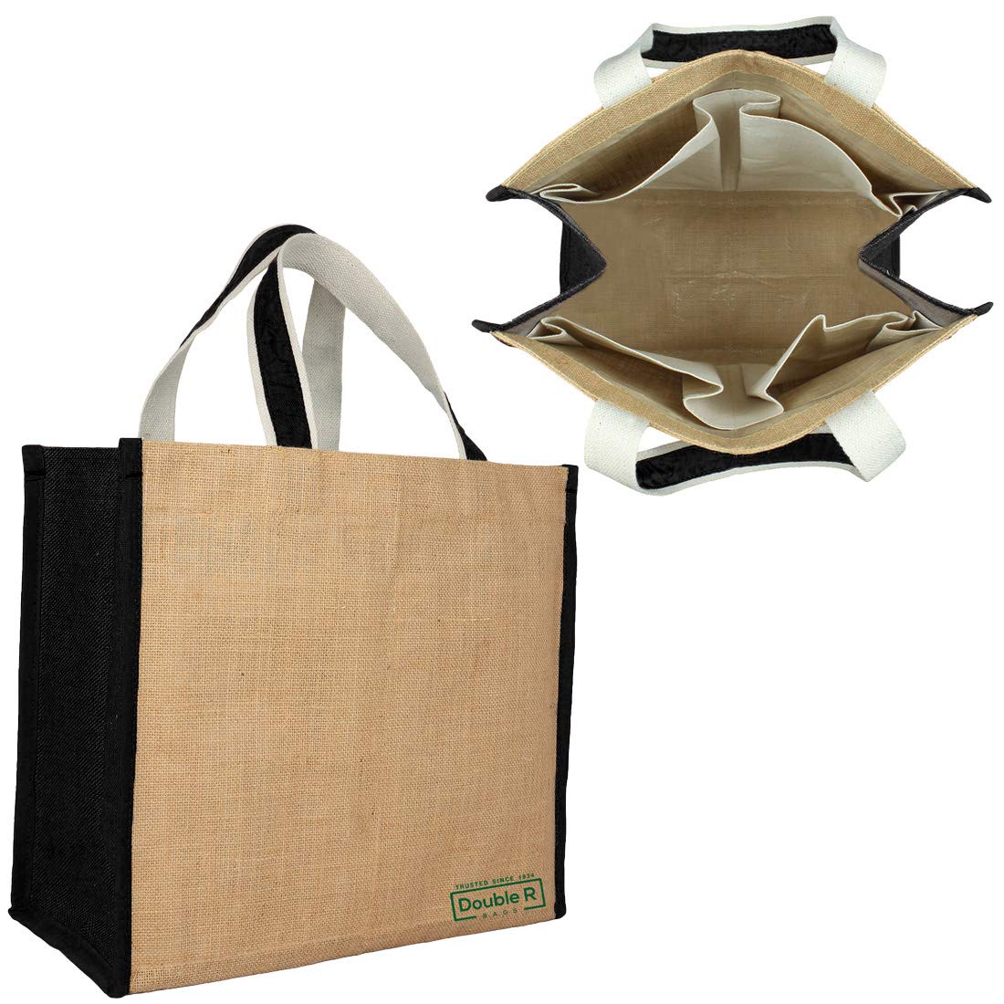 DOUBLE R BAGSBig Heavy Duty Eco Reusable Plain Jute Cloth Shopping Bags for Daily use Market Carry Milk Grocery Fruits Vegetable Organizer with Reinforced Handle jhola Bag for DIY Printing Black