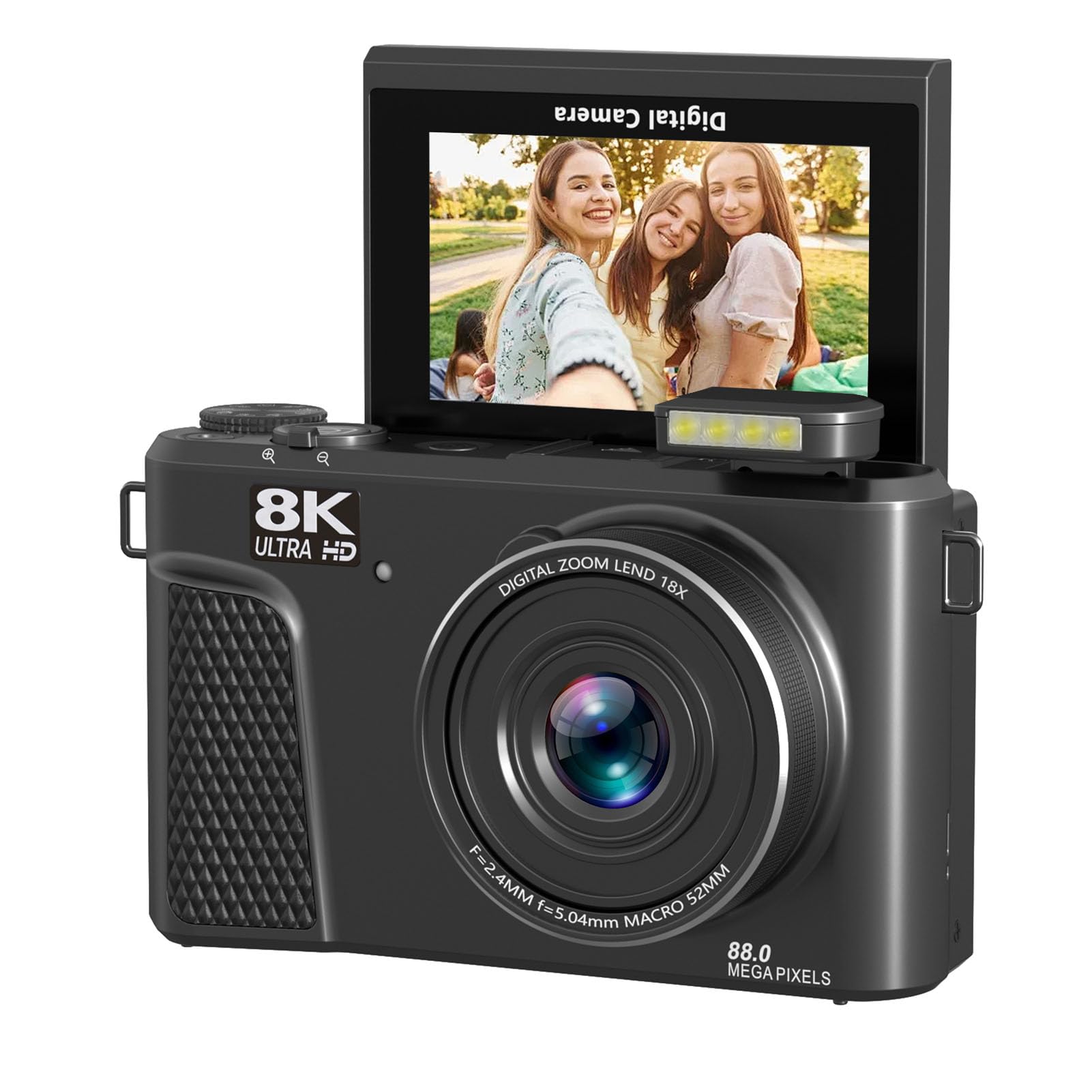 Tangxi Fotocamera Digitale da 88 MP, Video 8K con Zoom Ottico 18X con Schermo Ribaltabile a 180° da 3" WiFi, per la Creazione di Contenuti di Vlogging Fotografico (Black)