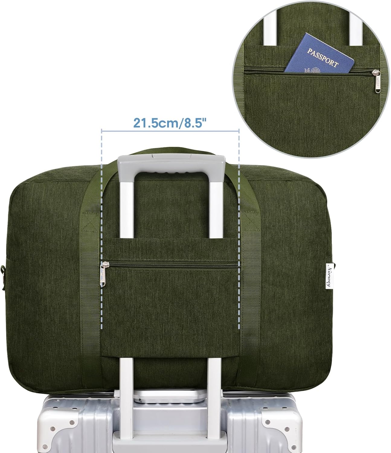 Carry on luaggage 22x14x9 Airlines Approved Foldable Carry on Bag Travel Duffel Packable Duffle Overnight for Women and Men 40L (Army Green) - Image 6