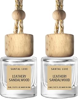 C Classy Car Air Freshener Hanging 2 Pack, Leathery Sandalwood Essential Oil Diffuser for Cars, Cute Car Accessories, Long-Lasting Fragrance, C ar Air Fresheners for Women & Men Gift, Made in USA