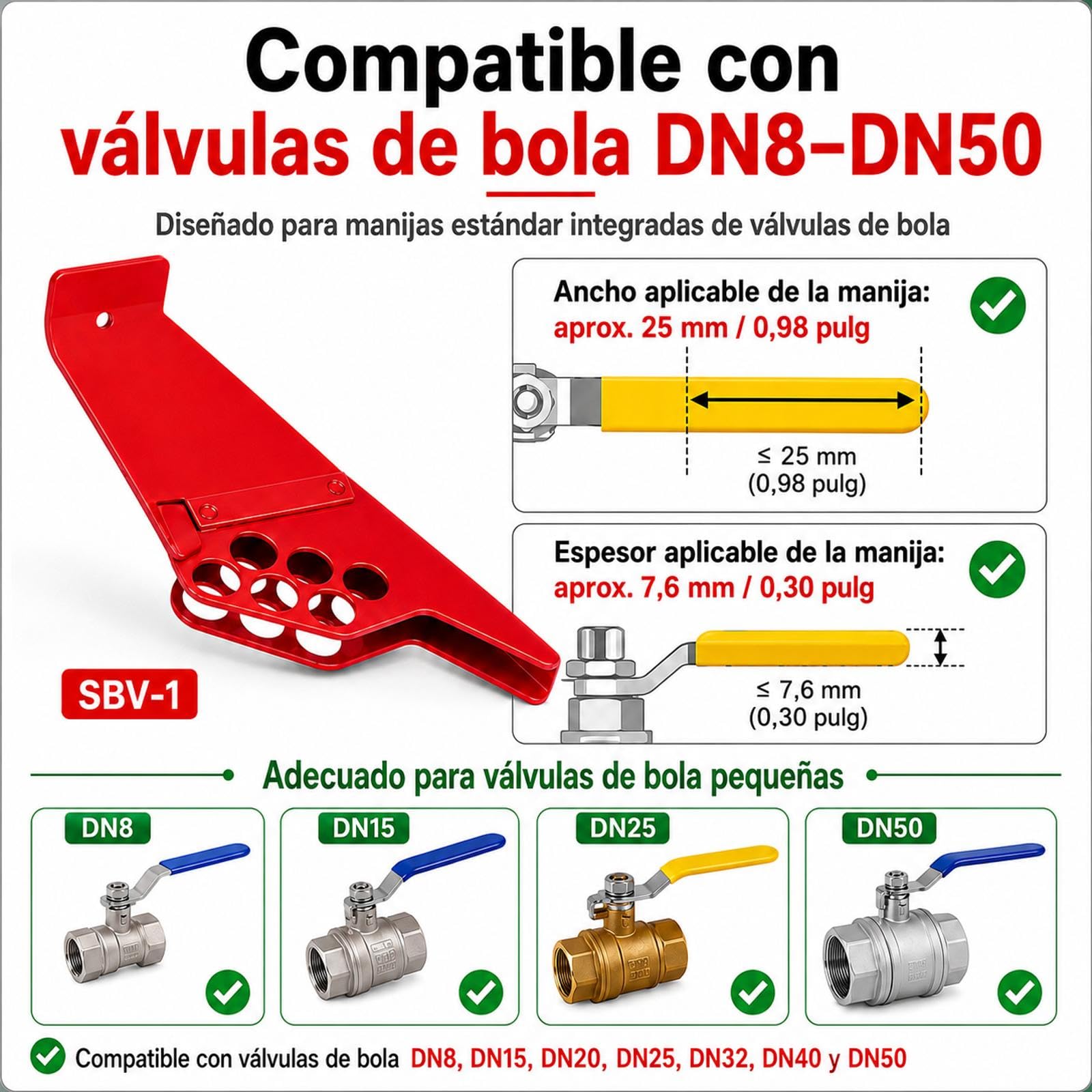 Dispositivo de Bloqueo de Válvula de Bola, DN8-DN50 Cerradura de Válvula de Bola de Acero Inoxidable, 6 Orificios Bloqueo Ajustable, para Bloqueo Válvula Bola con Manija Tubería Industrial Diámetro