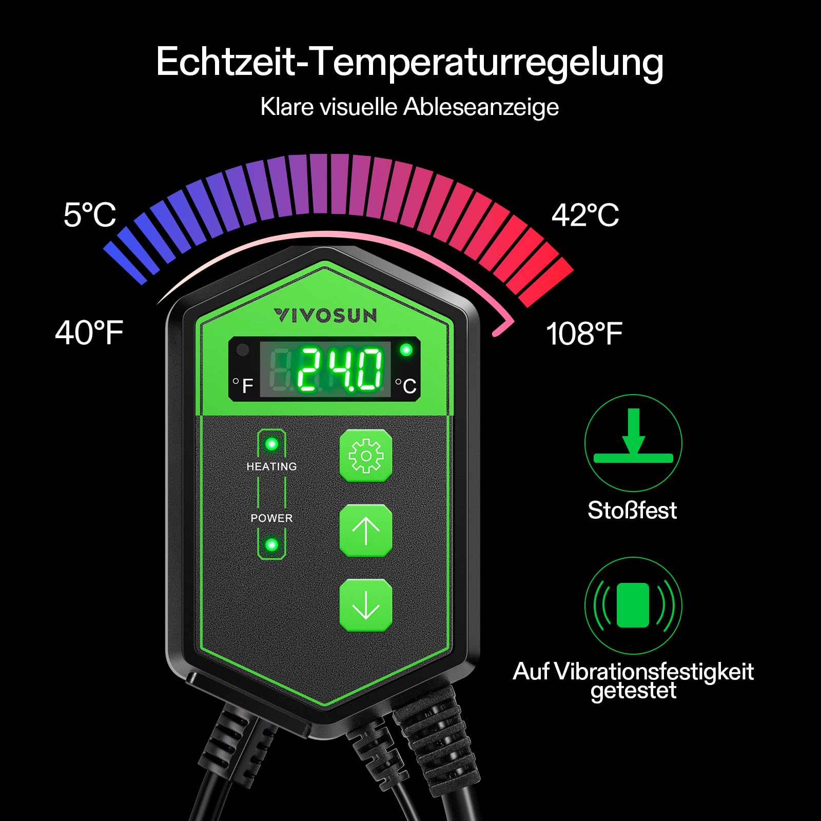 VIVOSUN Digitaler Heizmatten-Thermostat-Controller, 5-42°C, 1000W für Reptilien, Setzlinge, Keimung, Inkubation und Fermentation