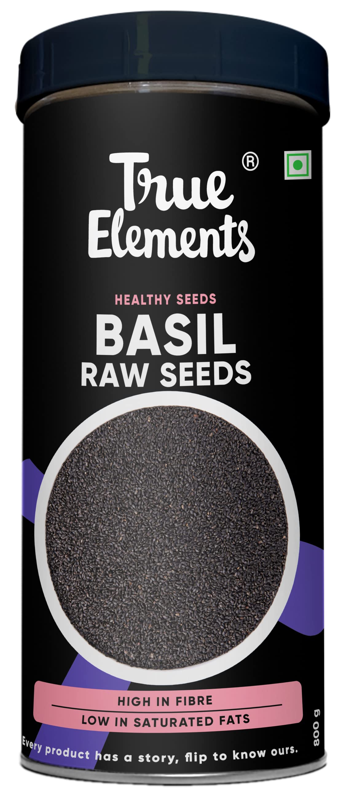 True Elements Basil Seeds 800g - Non-GMO | Sabja Seeds | Rich in Omega-3 and Fibre | Tukmaria Seeds
